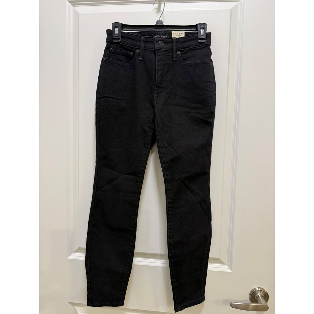 Lucky Brand High Rise Skinny Curvy Jeans Black Denim Size 2 26 Womens Pants